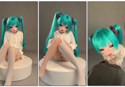 【zentai】ミクのバイブ遊び x 白タイツ手コキ