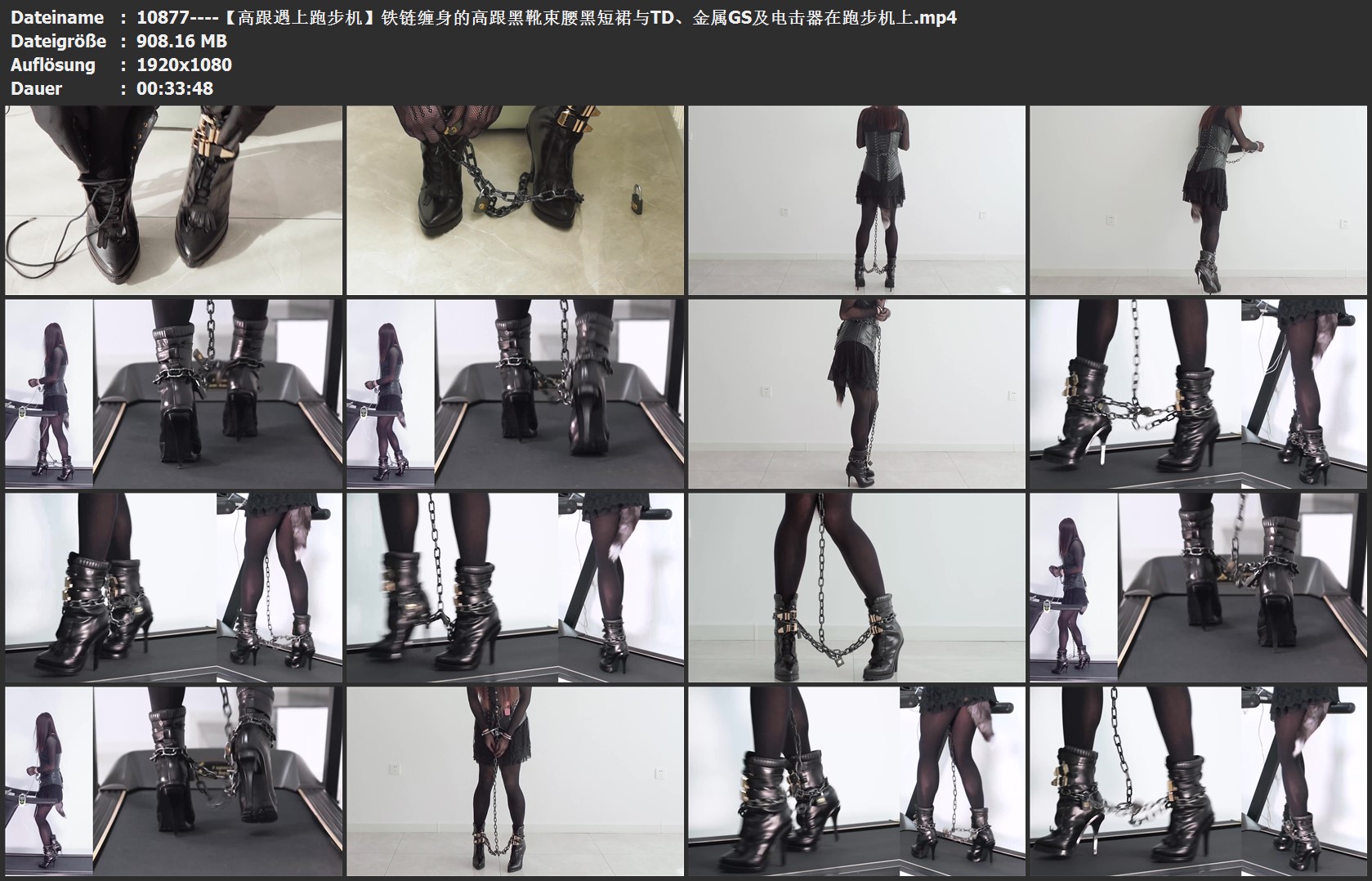 10877----【高跟遇上跑步机】铁链缠身的高跟黑靴束腰黑短裙与TD、金属GS及电击器在跑步机上.jpg