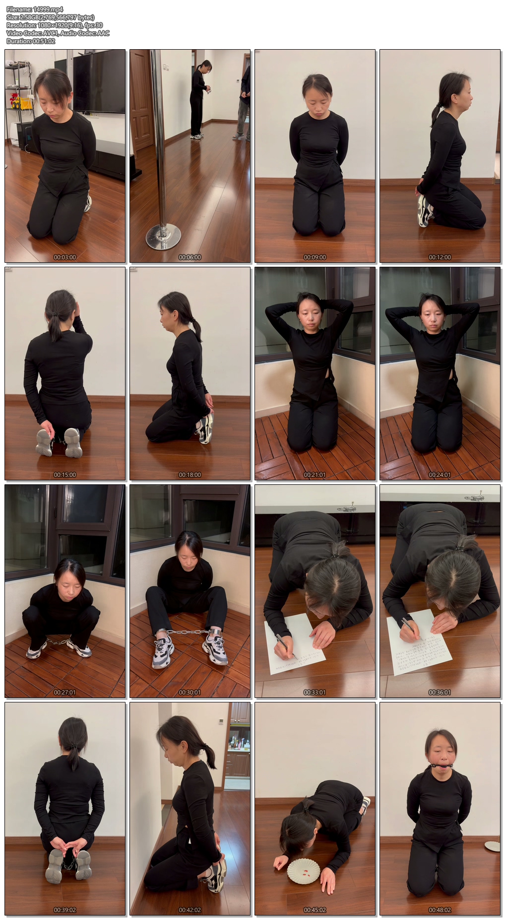 14999----【麦子呀】户外被抓，写认罪书 墙边跪着，戴脚镣，拍照，押到阳台双手抱头跪着.jpg