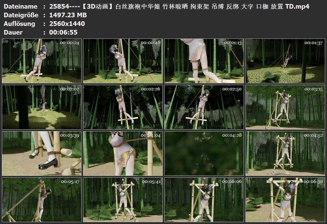 25854----【3D动画】白丝旗袍中华娘 竹林晾晒 拘束架 吊缚 反绑 大字 口枷 放置 TD.jpg