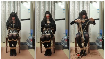 【Toph】伪娘连体丝修女服椅子缚