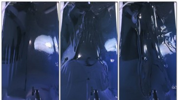 【哈曼哈w】黑色胶衣透明jk，粘液guan肠65厘米超长gs塞入进入真空床，拔出gs粘液喷射