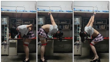 【柚里】学校宿舍自缚＆短裙肉丝白丝加下面训练器最大模式~很刺激很紧张~