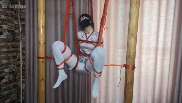 【随心原创】杨蕊 旗袍白丝白手套 万能的吊绑绳裤 柱子上分腿折叠坐吊