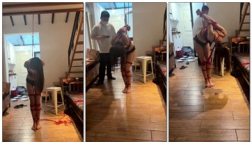 【年华】小骨头内衣直臂股绳垫脚吊，振动棒调教