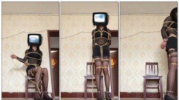 【丝妹vv】薇薇黑丝吊带丝袜黑网衣短裤绳缚