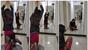 【束缘阁】诺米 绑在镜中前面 放上棒子 看着镜中自己享受的样子