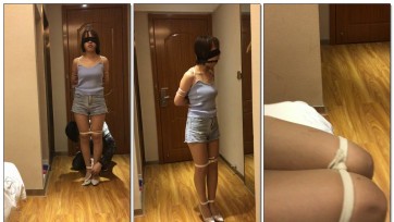 【奥特曼】大学学姐 白绳五花 大号黑色口球堵嘴 努力吞口水不让其流出来