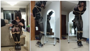 【Toph】连体丝袜猫耳加尾巴，后手缚榨J