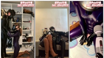 【徒手和小兔】情侣双人12小时胶衣穿着，防毒面具呼吸游戏，高跟长靴震动强高，变身洒水车