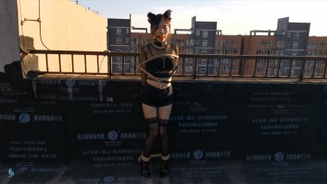 【JS】嘉莉 露台上的猫女郎 股绳/口球堵嘴/口水直流/跳D刺激