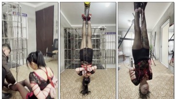 【皖北绳艺】某手30w粉丝女网红倒吊滴蜡，挣扎、淫叫、黑红旗袍加黑丝、叫的是真贱啊