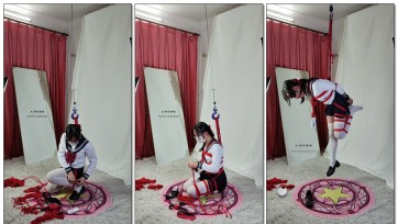 【坎喵】过膝白丝水手服JK后手直臂折腿悬吊自缚