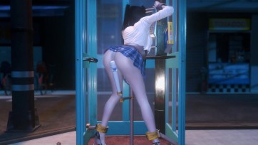 【3D动画】（电话亭的放置女大学生）深夜大街上的电话亭中放置着一个无内白丝少女，她面露愉悦又恐惧的表情，阵阵呻吟声响彻在这无人的街巷里