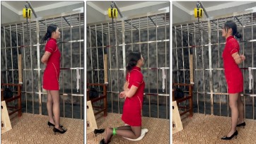 【皖北绳艺】新人花花捆绑体验、旗袍、黑色、高跟、五花驷马