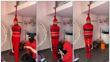 【黑魔法师】丝袜悬挂地狱 十几套丝袜的包裹 然后把M强制挂在了房梁上