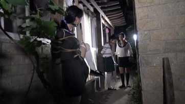 【胜景影视】《夜晚葡萄棚下调教三女M》 女王夜晚在葡萄棚下捆绑调教三女M,三女M被捆绑在木柱上面