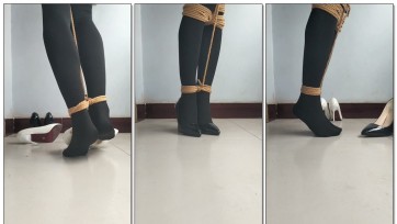 【玩家自缚】踮脚吊缚，脱下就穿不上的高跟鞋。自缚，强制踮脚。