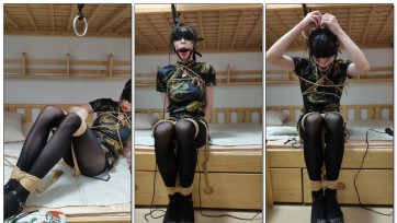 【Toph】伪娘旗袍黑丝后手缚强制抬头