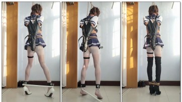 【玩家自缚】白丝水手服，强制分腿，强制踮脚，过膝长靴