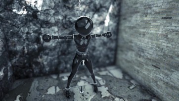 【3D动画】《恋物母与子6-牢狱榨汁收集调教篇》，恋物拘束CG动画剧情短片，乳胶衣、马具口球、失能充气手套、全包充气球头套、G钩T字支架吊缚固定