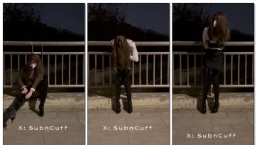 【Sub咔咔】长筒高跟皮靴锁在栏杆上SubM