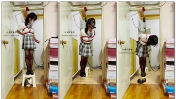 【坎喵】绝望的自缚-黑丝JK直臂并腿悬吊